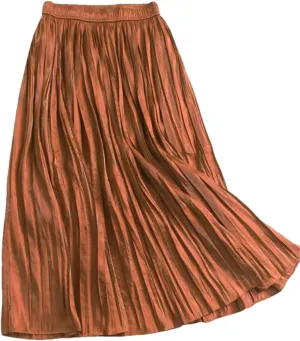 Women Pleated Skirt Summer Casual Solid A Line High Waist Mid-Length Skirt Midi Long Skirt