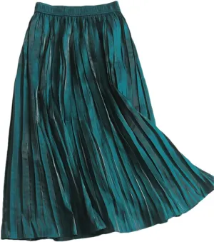 Women Pleated Skirt Summer Casual Solid A Line High Waist Mid-Length Skirt Midi Long Skirt