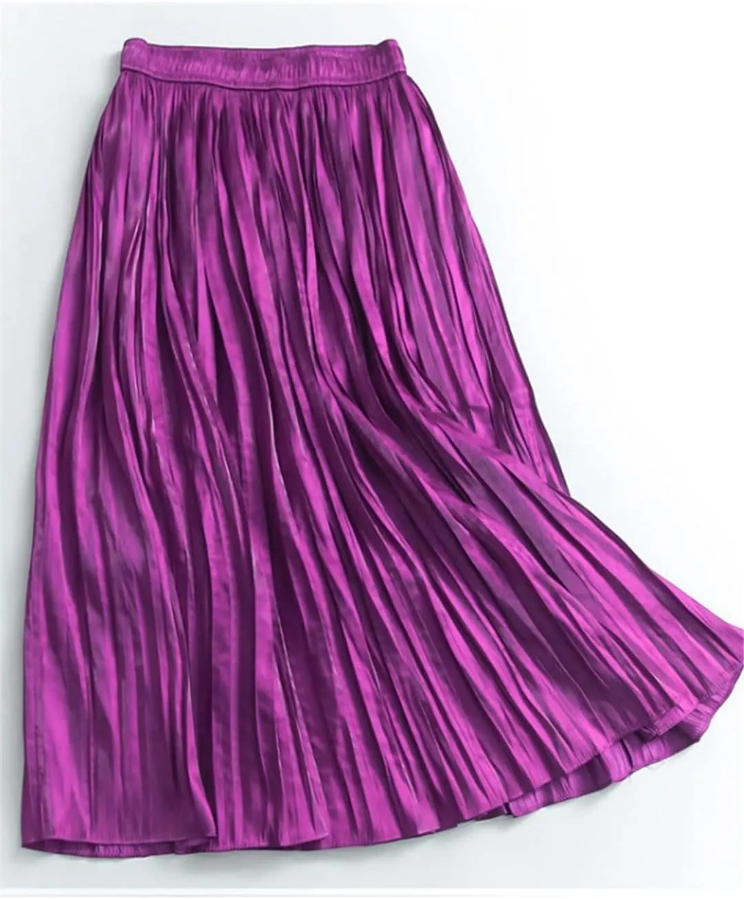 Women Pleated Skirt Summer Casual Solid A Line High Waist Mid-Length Skirt Midi Long Skirt