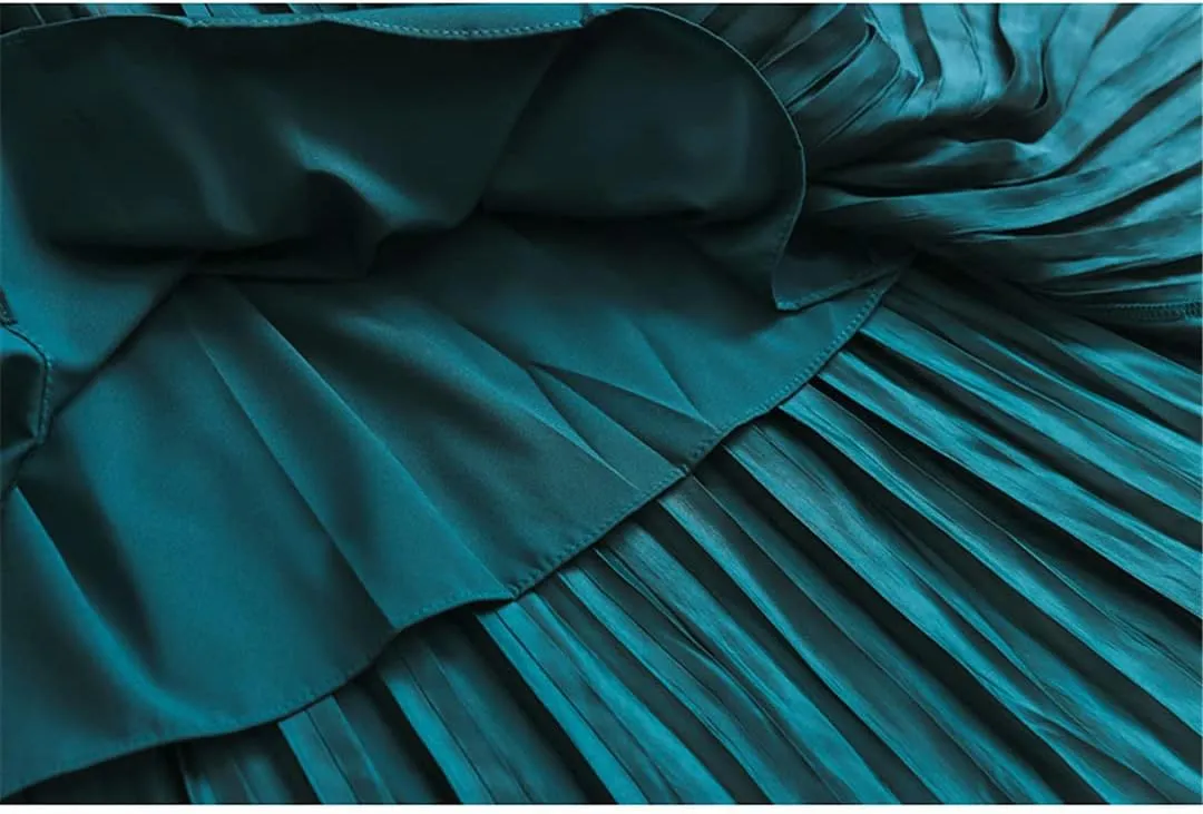 Women Pleated Skirt Summer Casual Solid A Line High Waist Mid-Length Skirt Midi Long Skirt