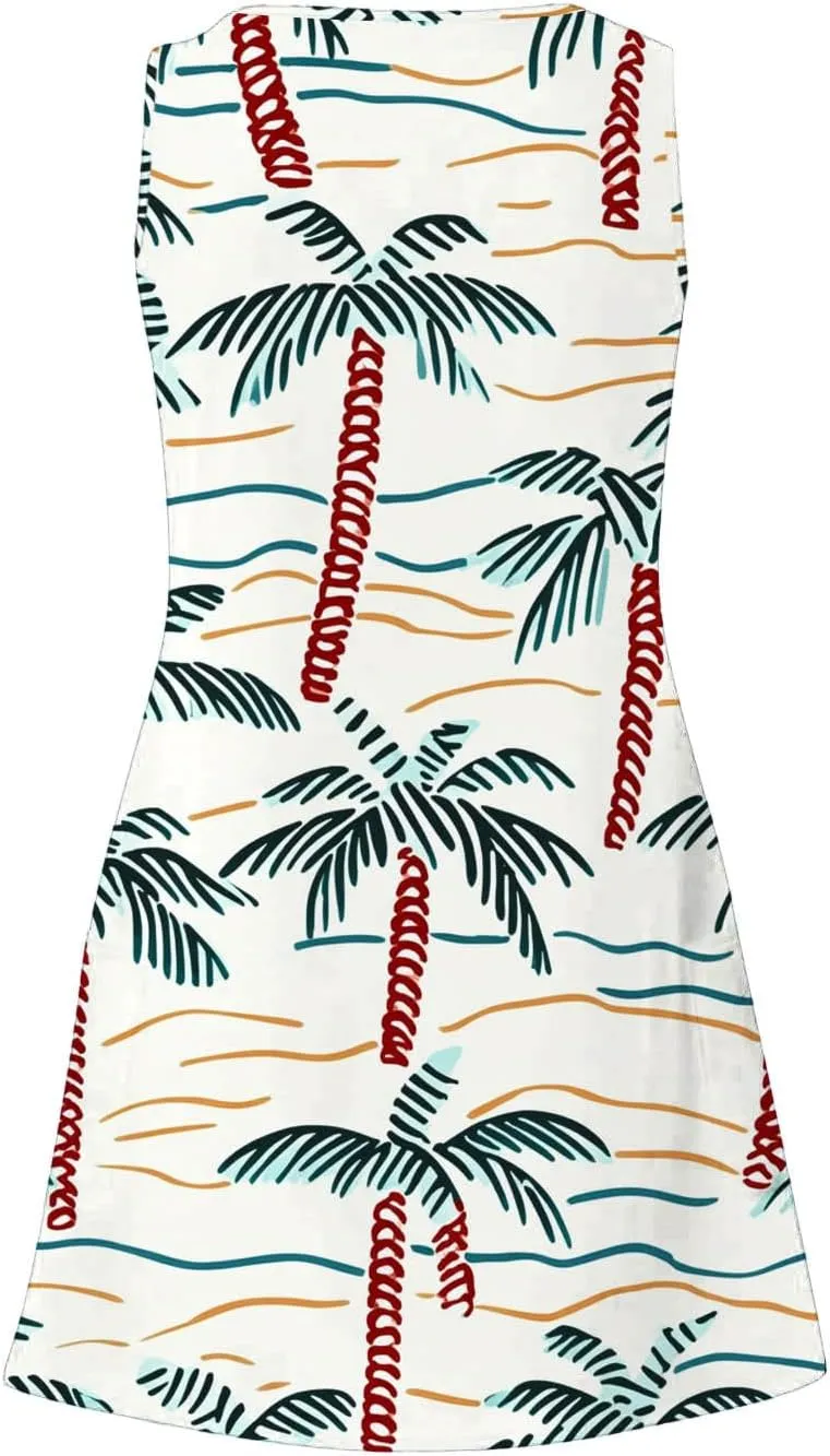 Women Summer Boho Tank Dress Sleeveless Beach Cover Up with Pockets Casual V Neck Dresses Holiday Sundress Outfits