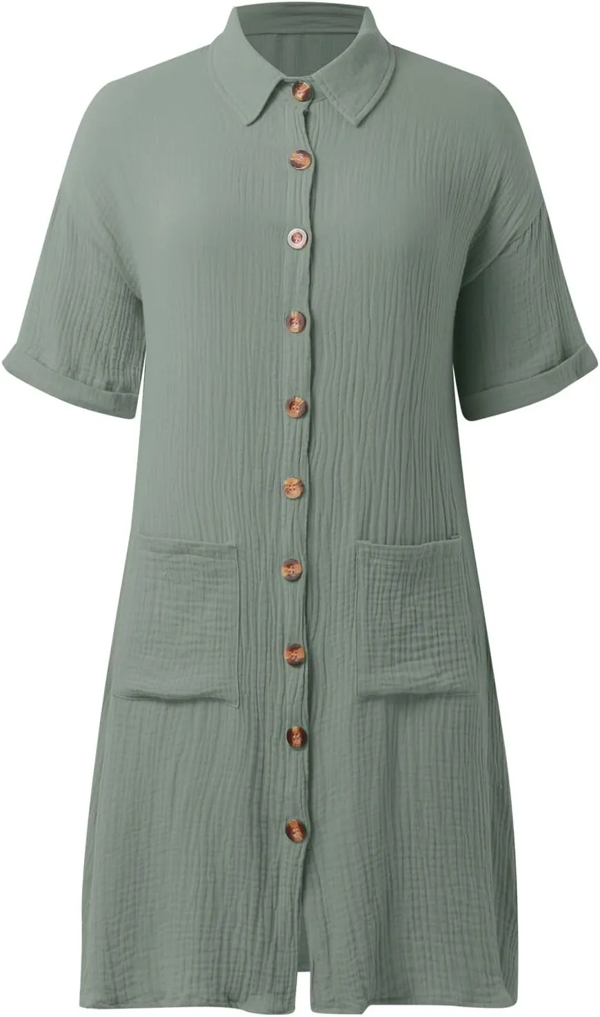 Women Summer Cotton Linen Button Down Dress Short Sleeve Dresses Floral V Neck Beach Tshirt Dress with Pockets 2025