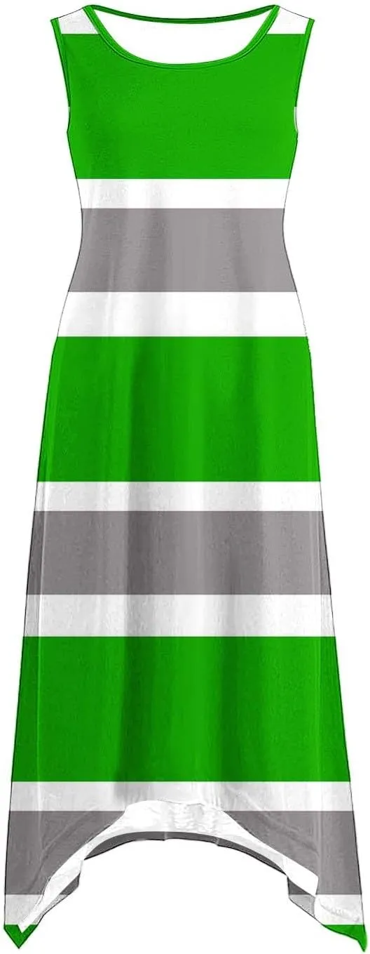 Women Summer Fashion Dresses Casual Print Midi Dress Loose Fit Striped Flowy Sundress Summer Beach Dresses