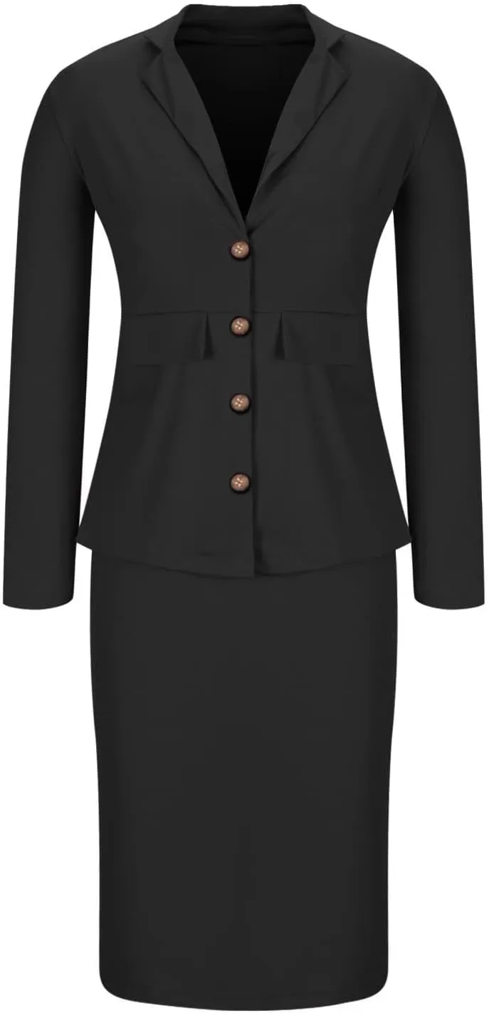 Women Wear to Work Dress 2 Piece Elegant Wrap Blazer Dresses Set Business Casual Long Sleeve Blazer and Pencil Skirt