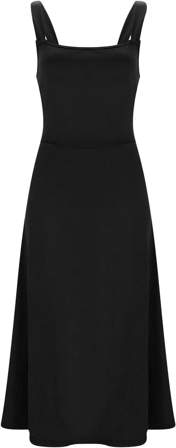 Women's 2025 Sun Dresses Women Summer Casual Flowy U Neck Maxi Dress Backless Drawstring Beach Long Dresses Midi Tank Dress