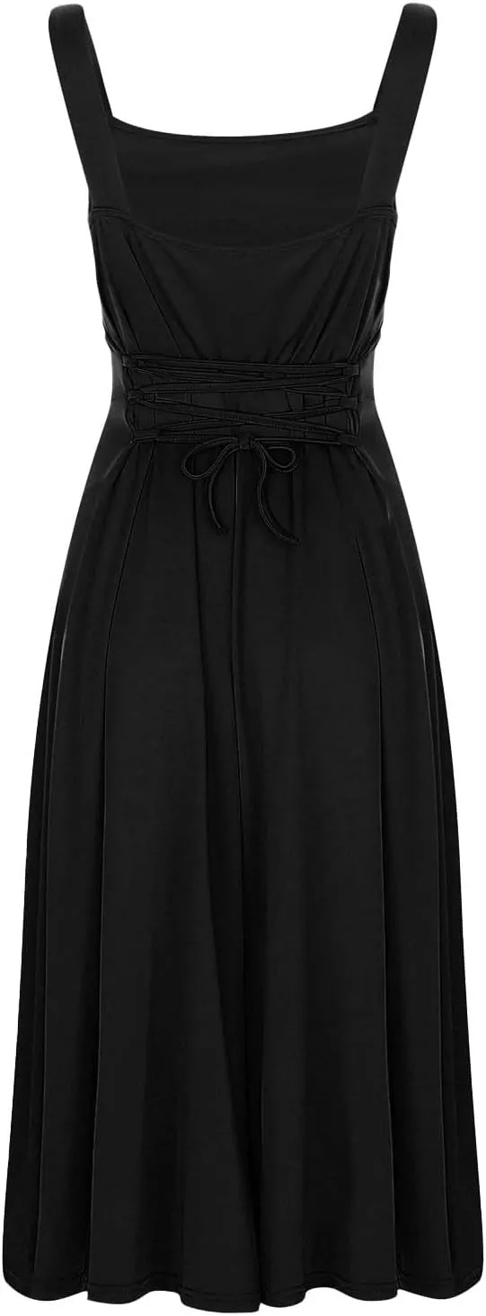 Women's 2025 Sun Dresses Women Summer Casual Flowy U Neck Maxi Dress Backless Drawstring Beach Long Dresses Midi Tank Dress