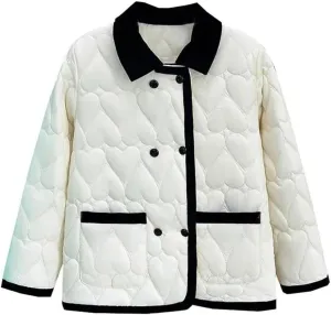 Women's Autumn Winter Contrast Color Cotton-Padded Polyester Coat