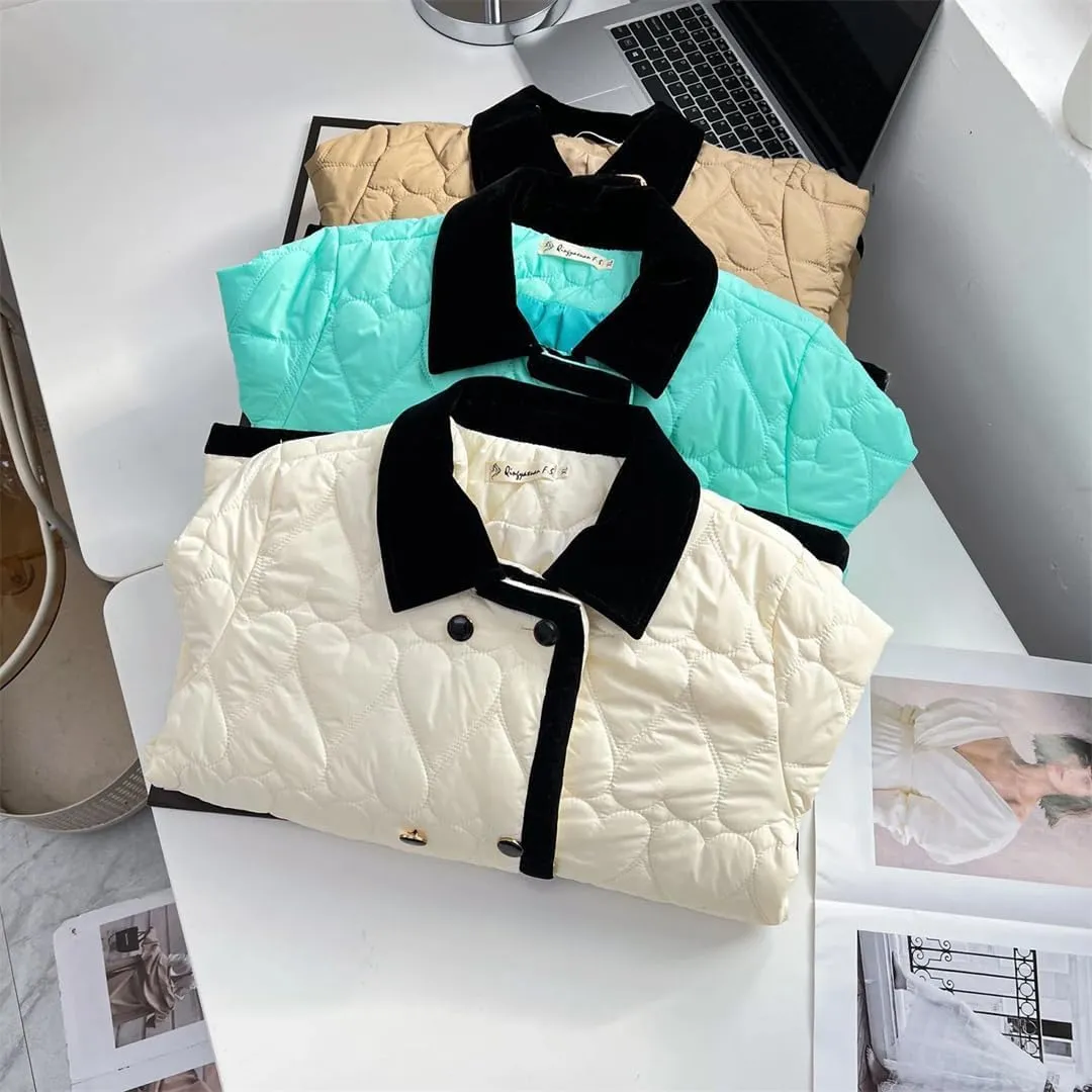 Women's Autumn Winter Contrast Color Cotton-Padded Polyester Coat