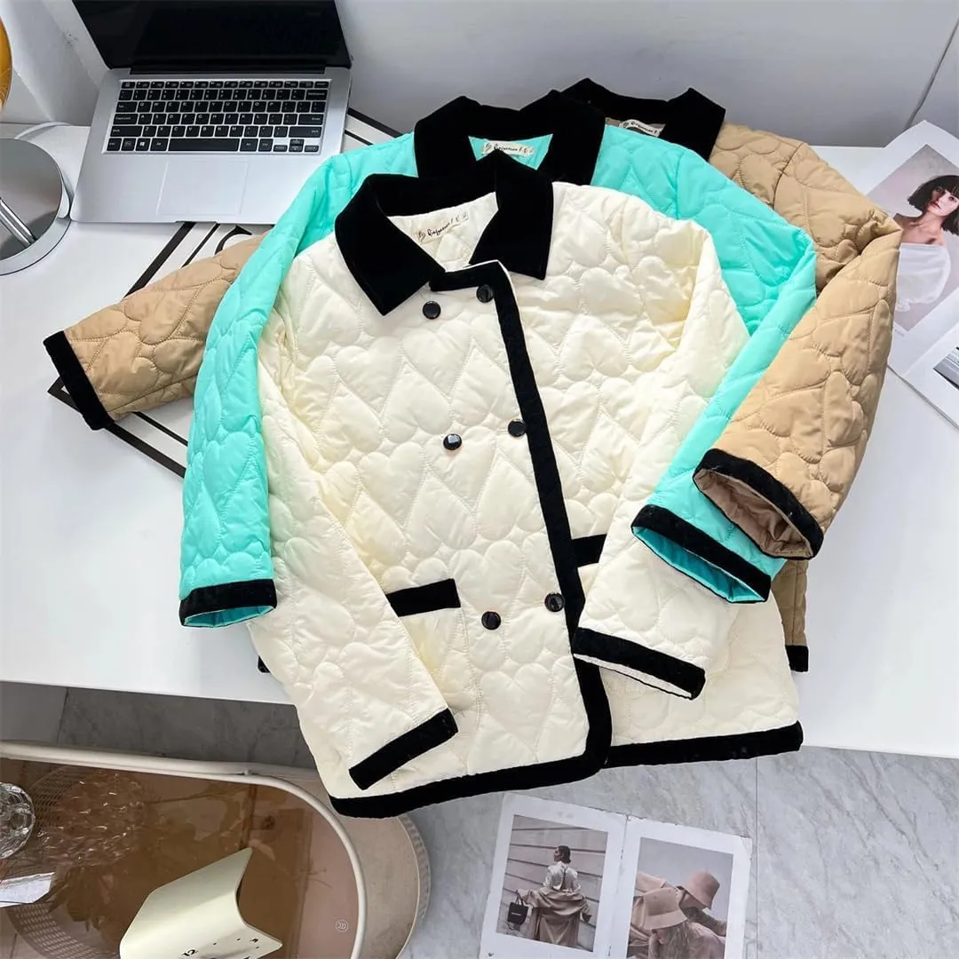 Women's Autumn Winter Contrast Color Cotton-Padded Polyester Coat