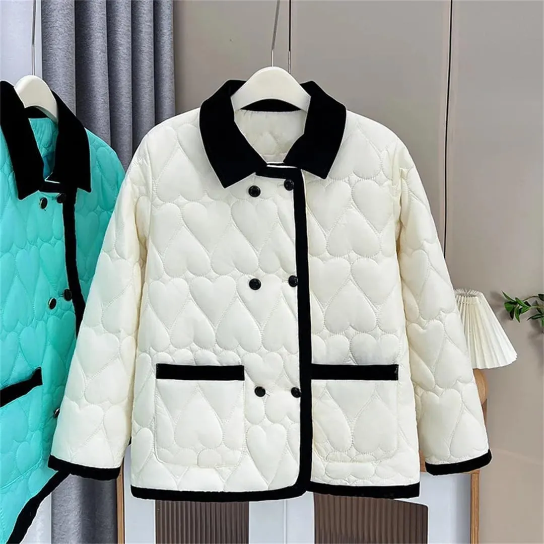 Women's Autumn Winter Contrast Color Cotton-Padded Polyester Coat