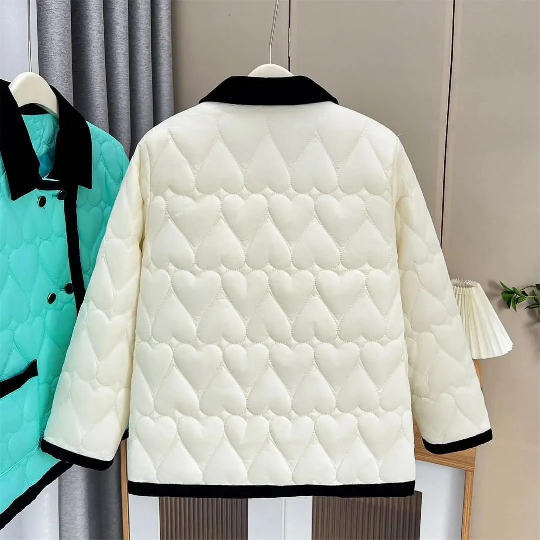 Women's Autumn Winter Contrast Color Cotton-Padded Polyester Coat
