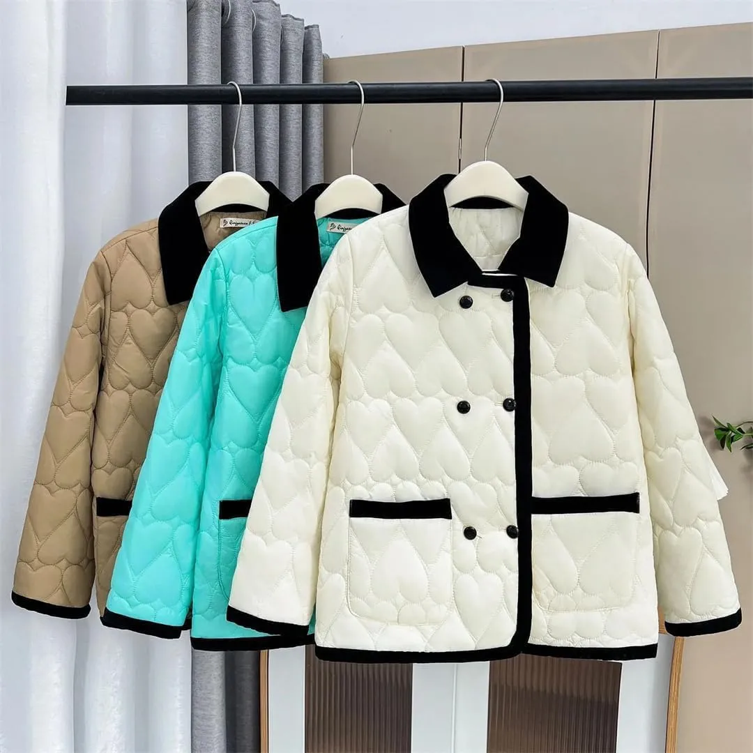 Women's Autumn Winter Contrast Color Cotton-Padded Polyester Coat