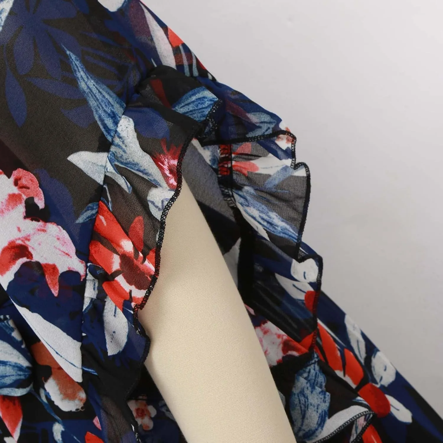 Womens Boho Floral Midi Summer Sundresses Casual Dress Aline V Neck Flowy Tie Waist Dresses for Women 2025 with Sleeves
