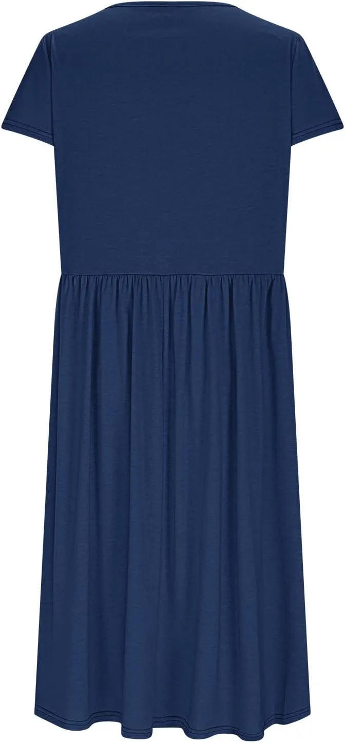 Women's Casual Summer Maxi Dress Spring Petal Short Sleeve Tshirt Dress with Pockets A Line Vacation Beach Sundress