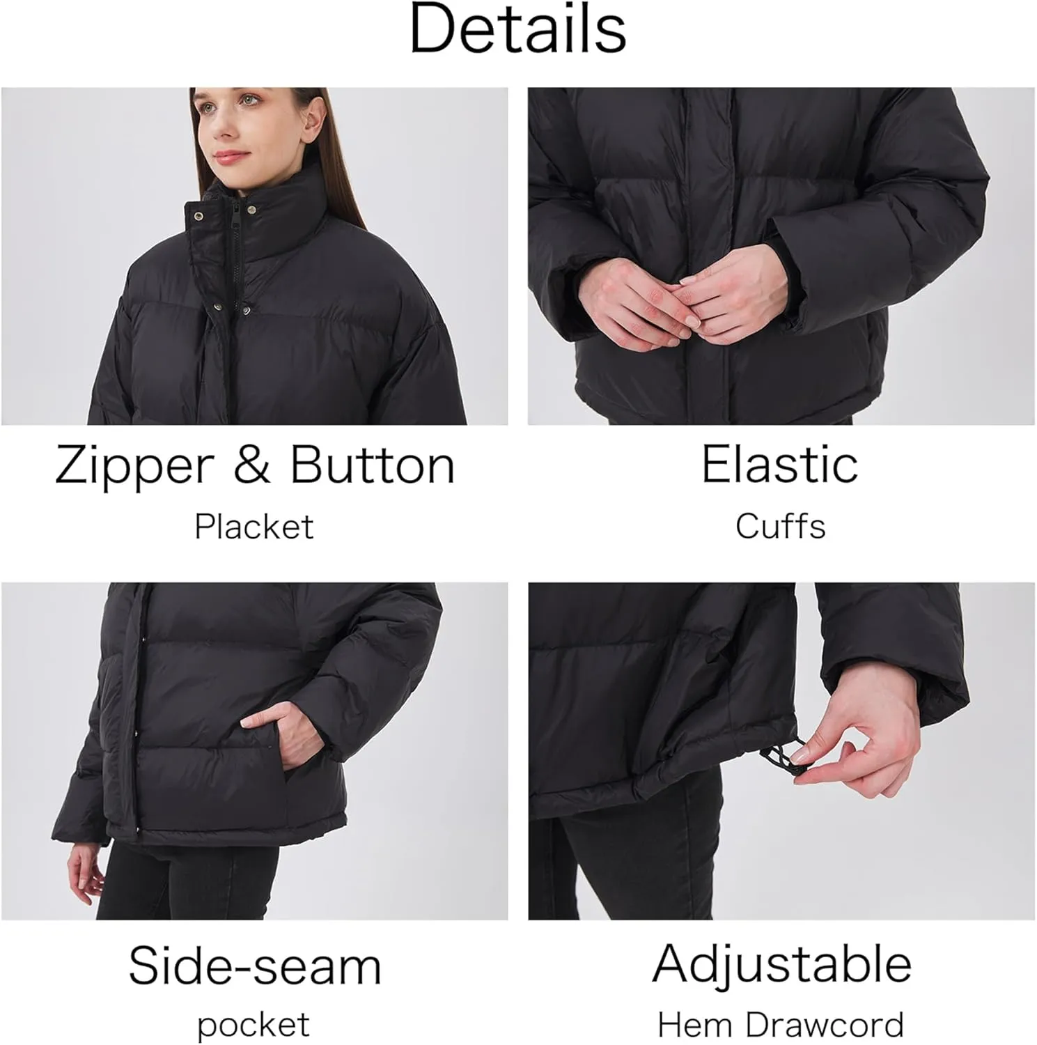 Women's Down Jacket Lightweight Water-Resistant Down Coat with Stand Collar for Winter
