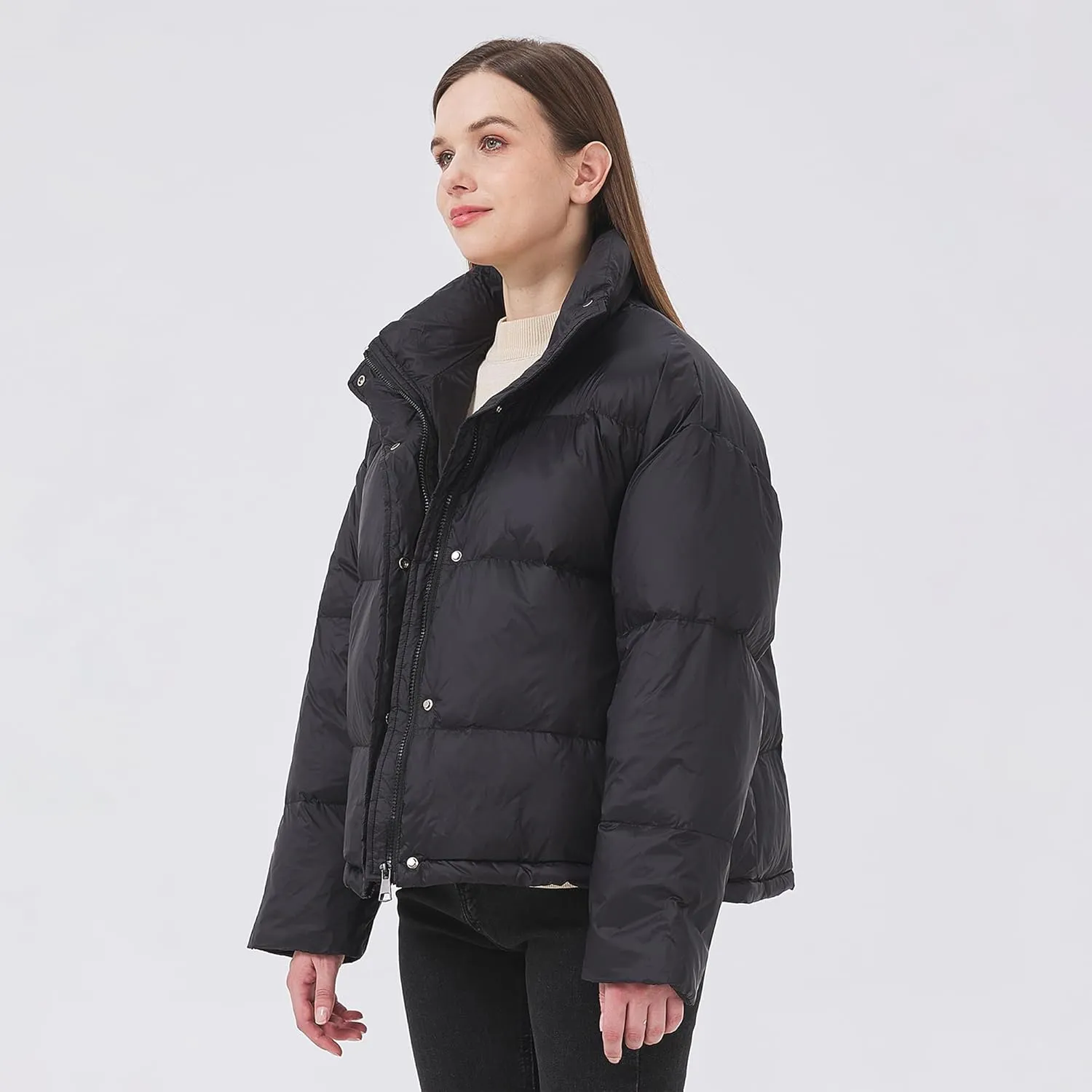 Women's Down Jacket Lightweight Water-Resistant Down Coat with Stand Collar for Winter