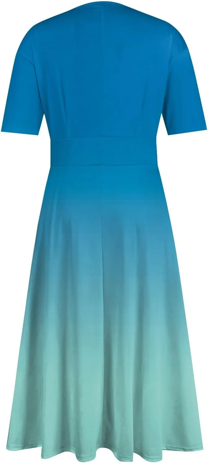 Women's Dresses Short Sleeve V Neck Shirt Dresses Plus Size Modest Floral Boho Dresses Casual Long Flowy Dresses