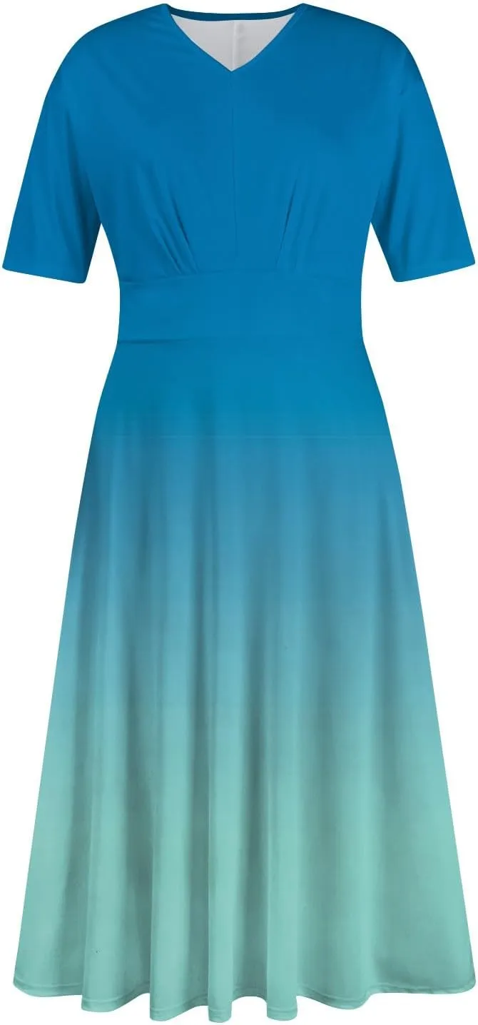 Women's Dresses Short Sleeve V Neck Shirt Dresses Plus Size Modest Floral Boho Dresses Casual Long Flowy Dresses