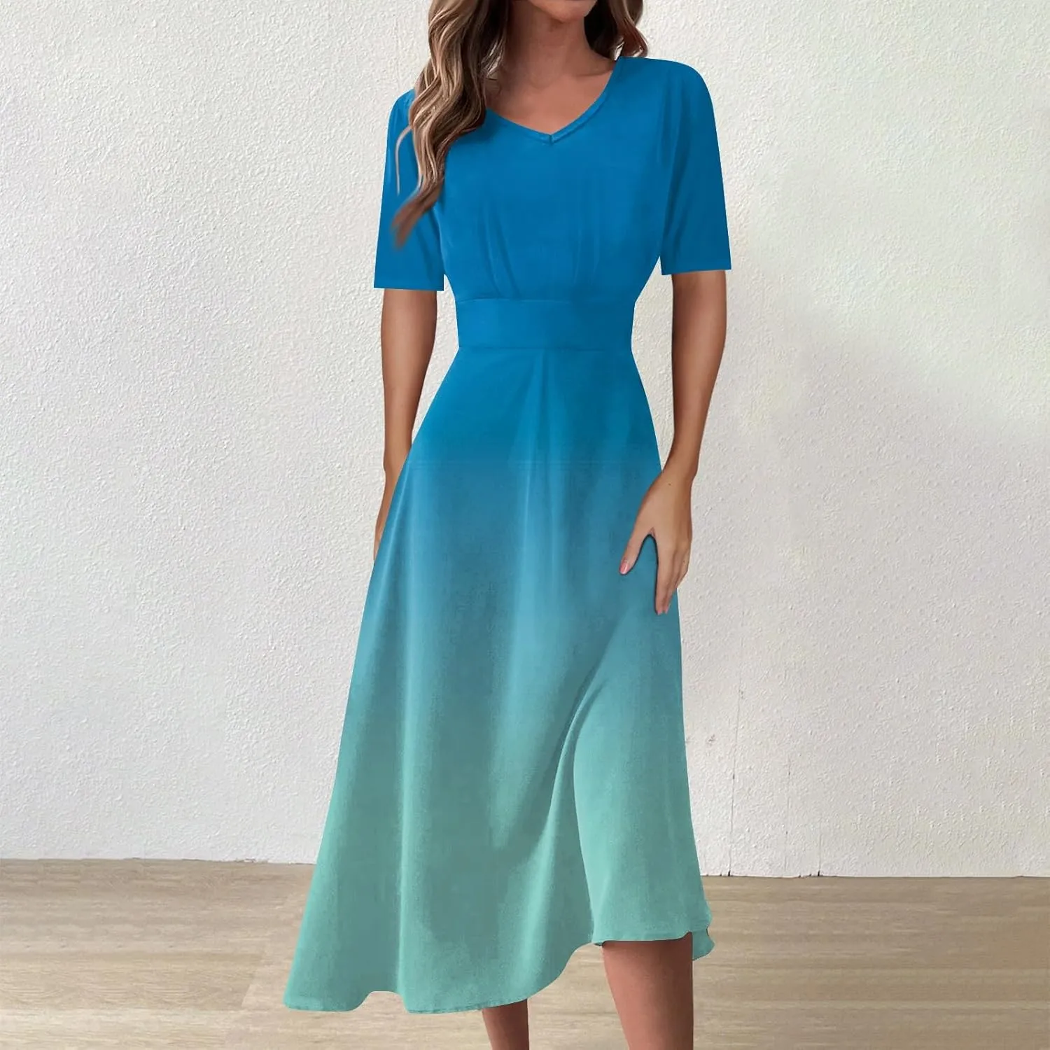 Women's Dresses Short Sleeve V Neck Shirt Dresses Plus Size Modest Floral Boho Dresses Casual Long Flowy Dresses