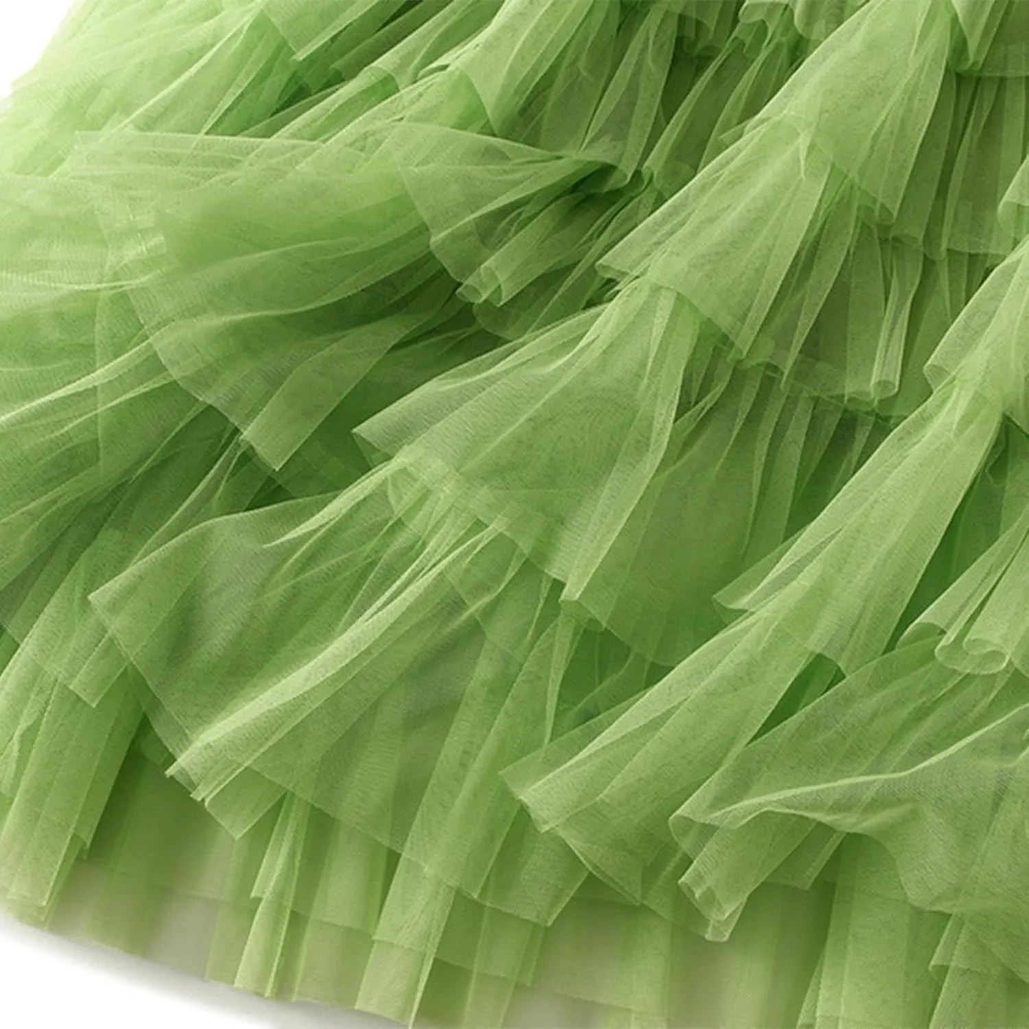 Women's Fairy Tulle Midi Skirt Sweet Elastic High Waist A-Line Ruffle Tiered Layered Mesh Puffy Long Maxi Skirt