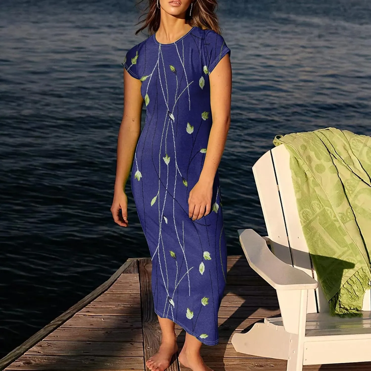 Women's Hawaiian Boho Short Sleeve Crew Neck Midi a Line Dress Beach Vacation Casual 2025 Dresses