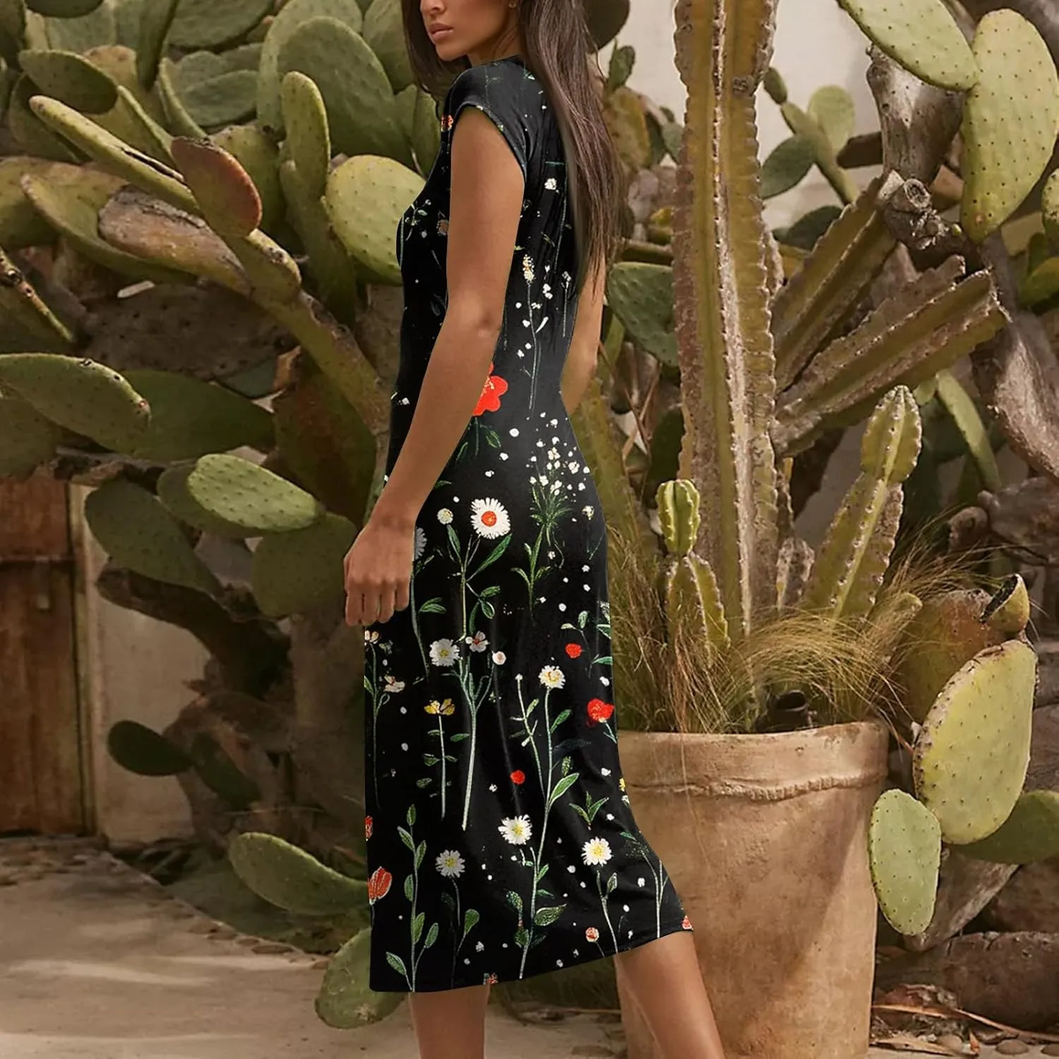 Women's Hawaiian Boho Short Sleeve Crew Neck Midi a Line Dress Beach Vacation Casual 2025 Dresses