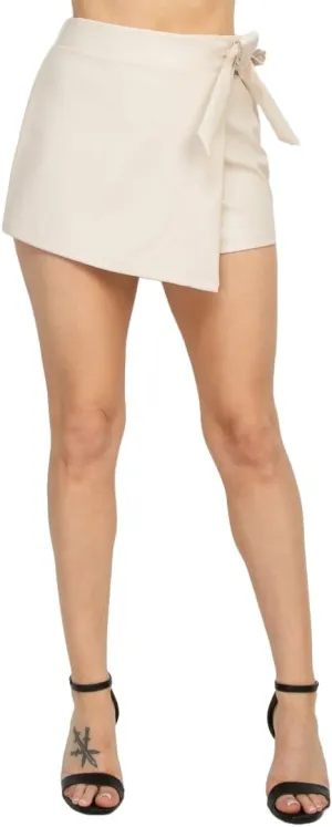 Women's high Waist Ribbon Wrapped Faux Leather Skort