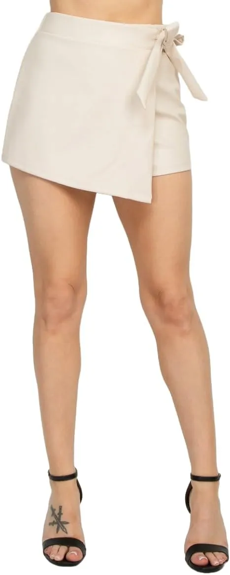 Women's high Waist Ribbon Wrapped Faux Leather Skort