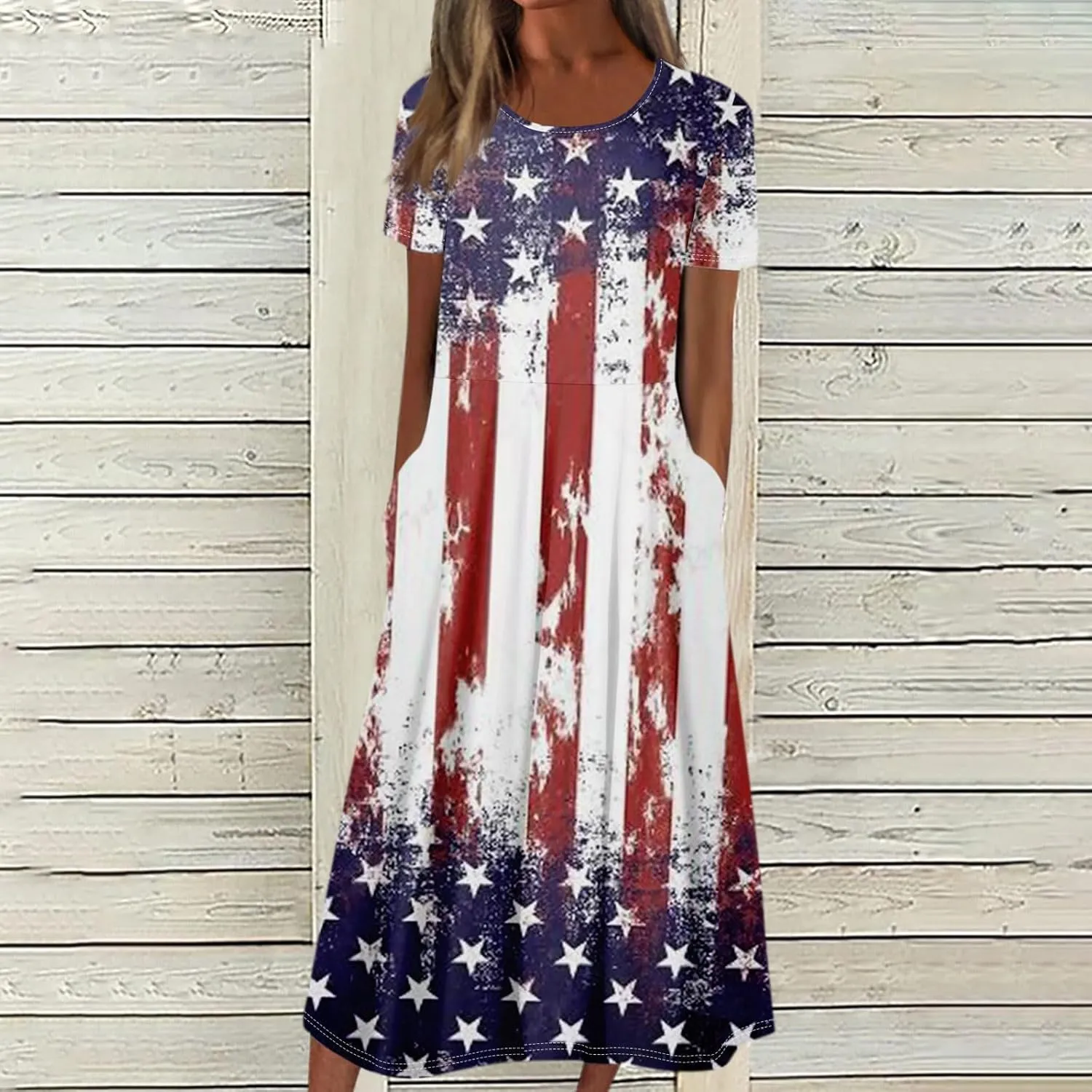 Women's Maxi Dress 2025 Summer Casual Colorful Loose Flowy Boho Crewneck Short Sleeve Dresses Beach Vacation Clothes