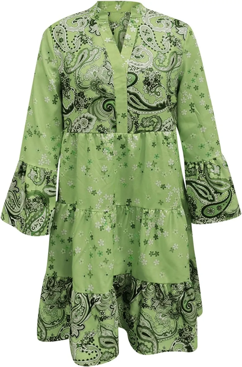 Womens Midi Floral Summer Boho Dress Sundresses for Women Long Sleeve V Neck Ruffle Flowy Tummy Hiding Dress Casual 2025