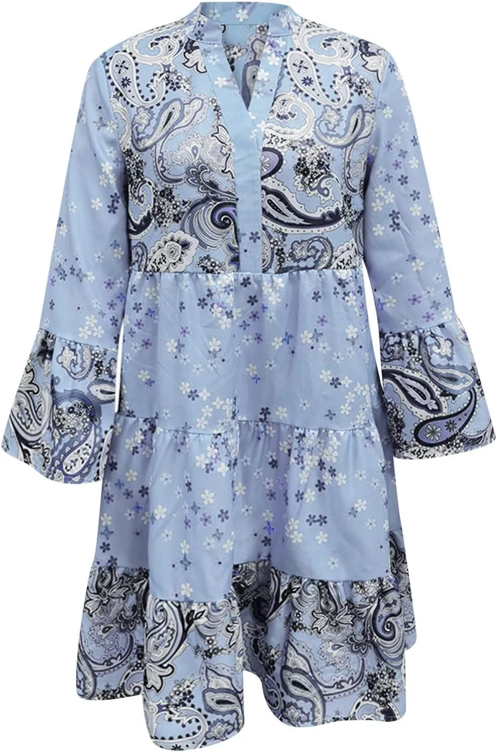 Womens Midi Floral Summer Boho Dress Sundresses for Women Long Sleeve V Neck Ruffle Flowy Tummy Hiding Dress Casual 2025