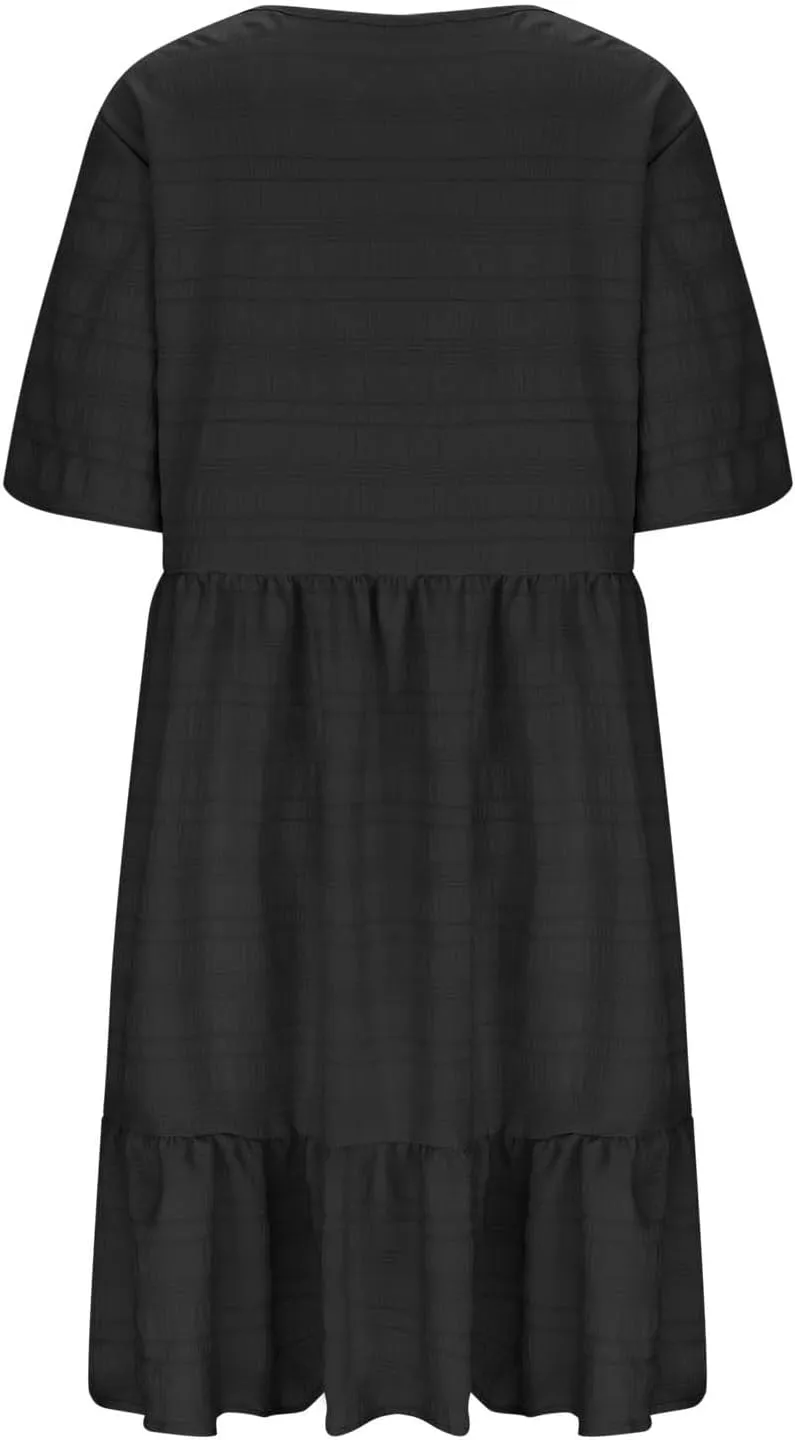 Women's Plus Size Midi Dresses for Curvy Women Summer Short Sleeve Casual Ruffle Swing A-line Flowy Dress 2025