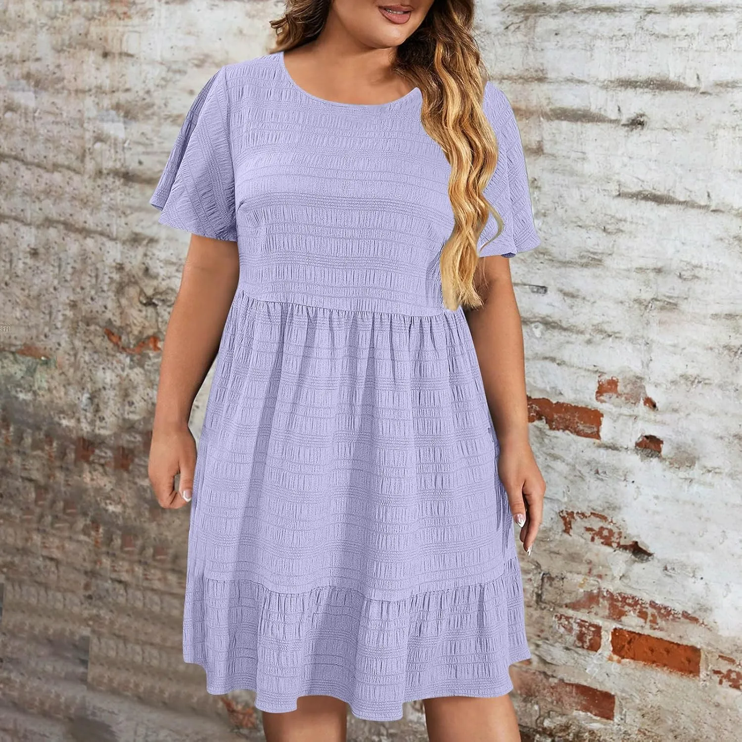 Women's Plus Size Midi Dresses for Curvy Women Summer Short Sleeve Casual Ruffle Swing A-line Flowy Dress 2025
