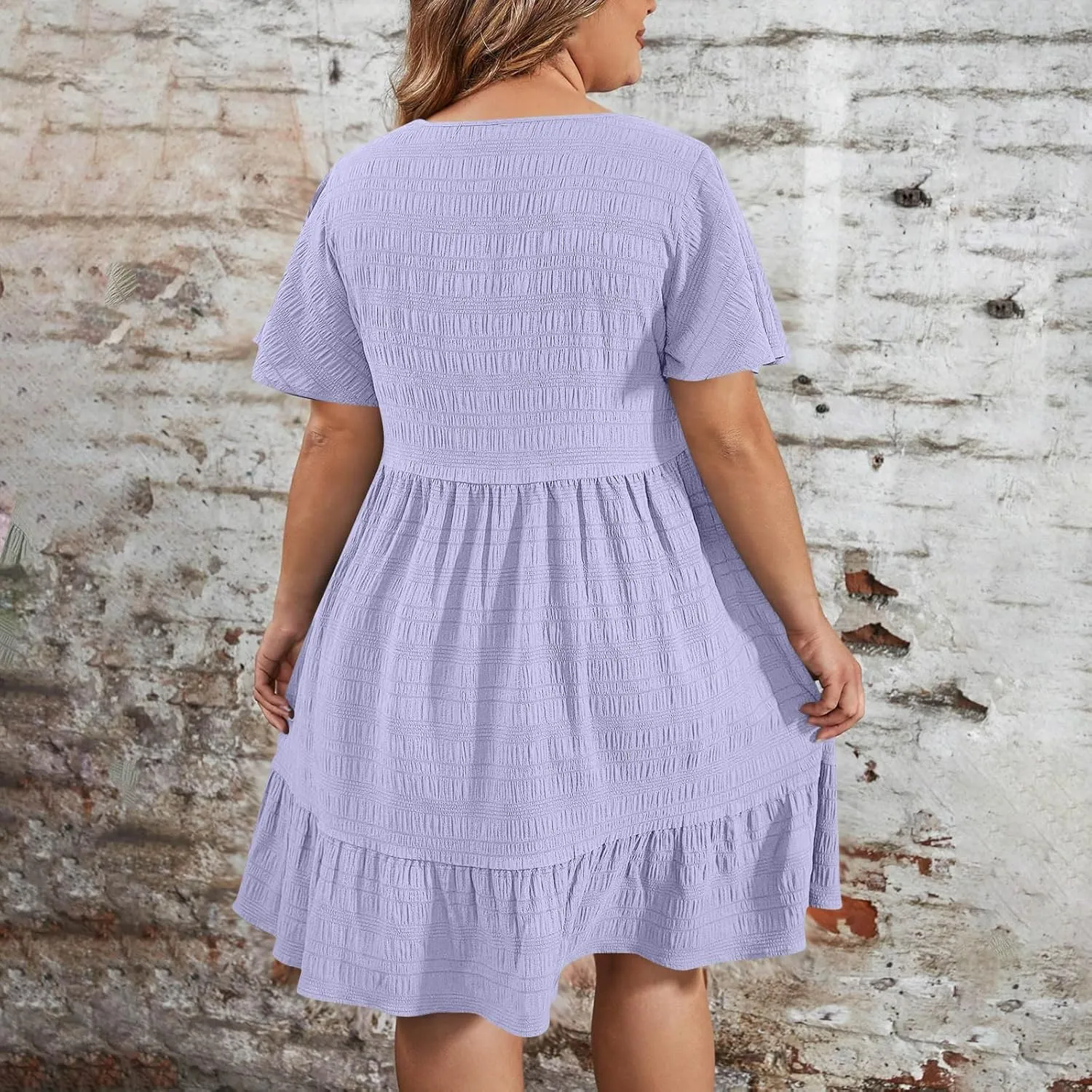 Women's Plus Size Midi Dresses for Curvy Women Summer Short Sleeve Casual Ruffle Swing A-line Flowy Dress 2025