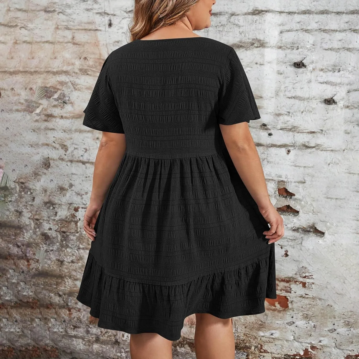 Women's Plus Size Midi Dresses for Curvy Women Summer Short Sleeve Casual Ruffle Swing A-line Flowy Dress 2025