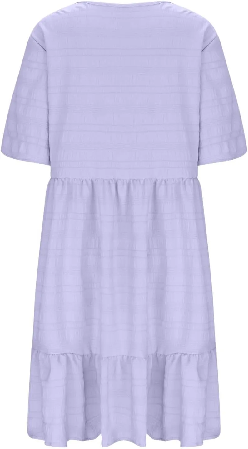 Women's Plus Size Midi Dresses for Curvy Women Summer Short Sleeve Casual Ruffle Swing A-line Flowy Dress 2025