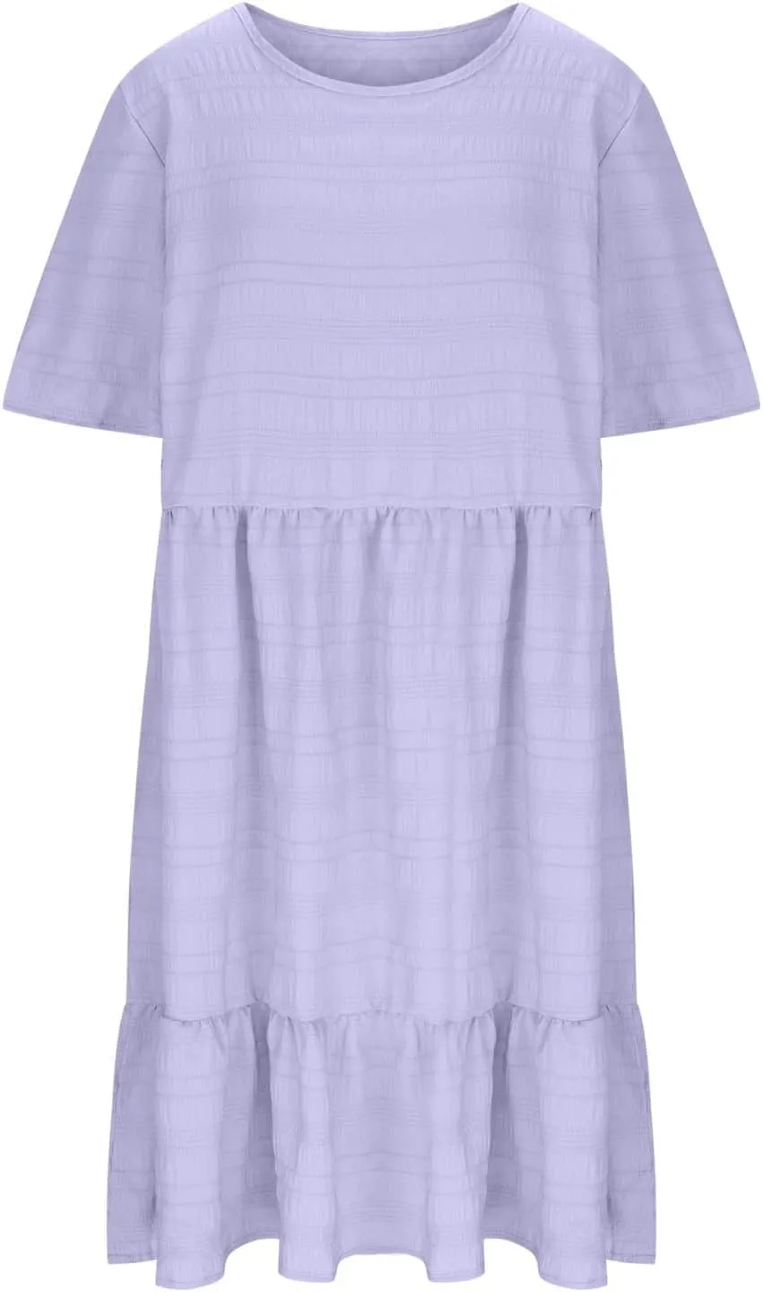 Women's Plus Size Midi Dresses for Curvy Women Summer Short Sleeve Casual Ruffle Swing A-line Flowy Dress 2025