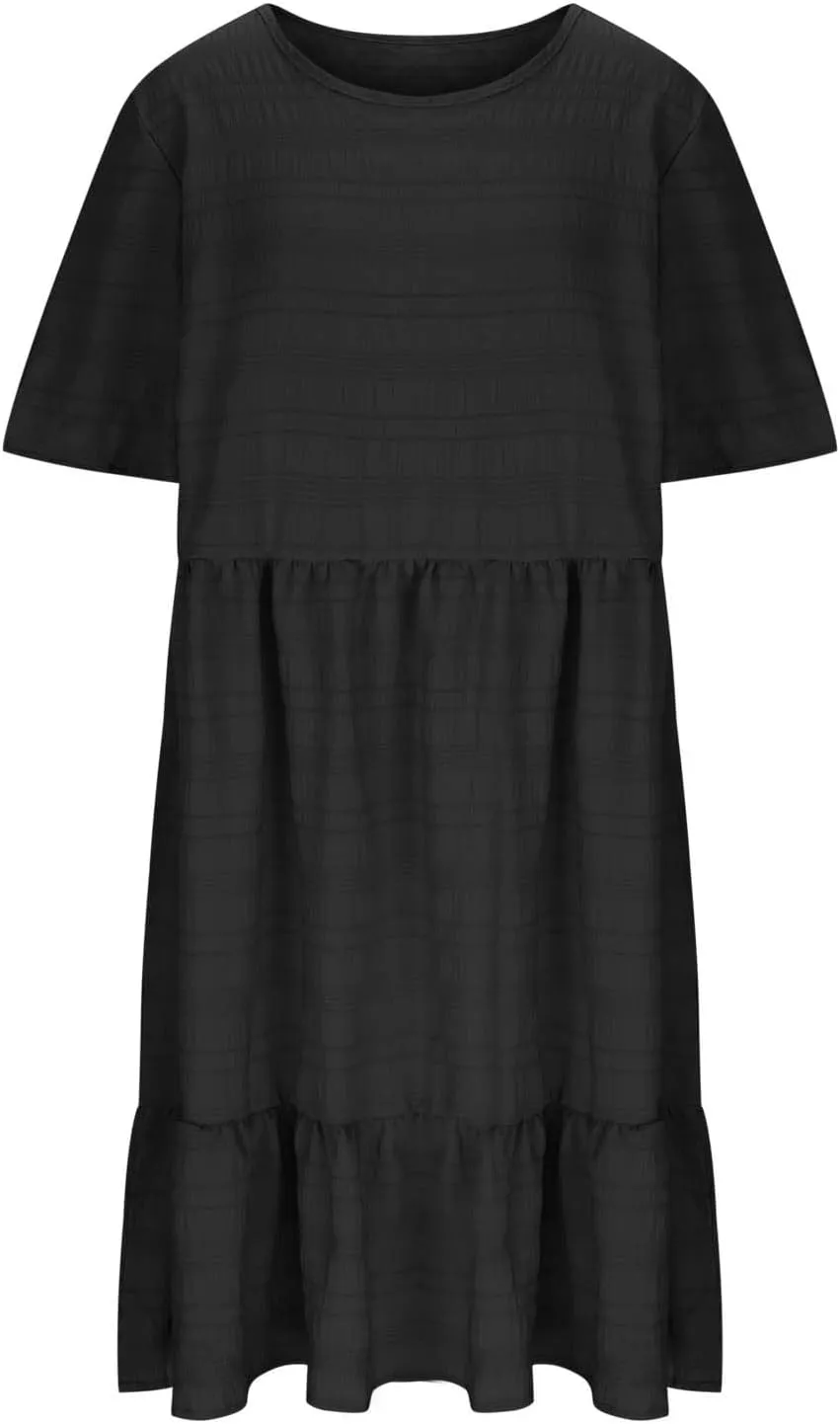 Women's Plus Size Midi Dresses for Curvy Women Summer Short Sleeve Casual Ruffle Swing A-line Flowy Dress 2025