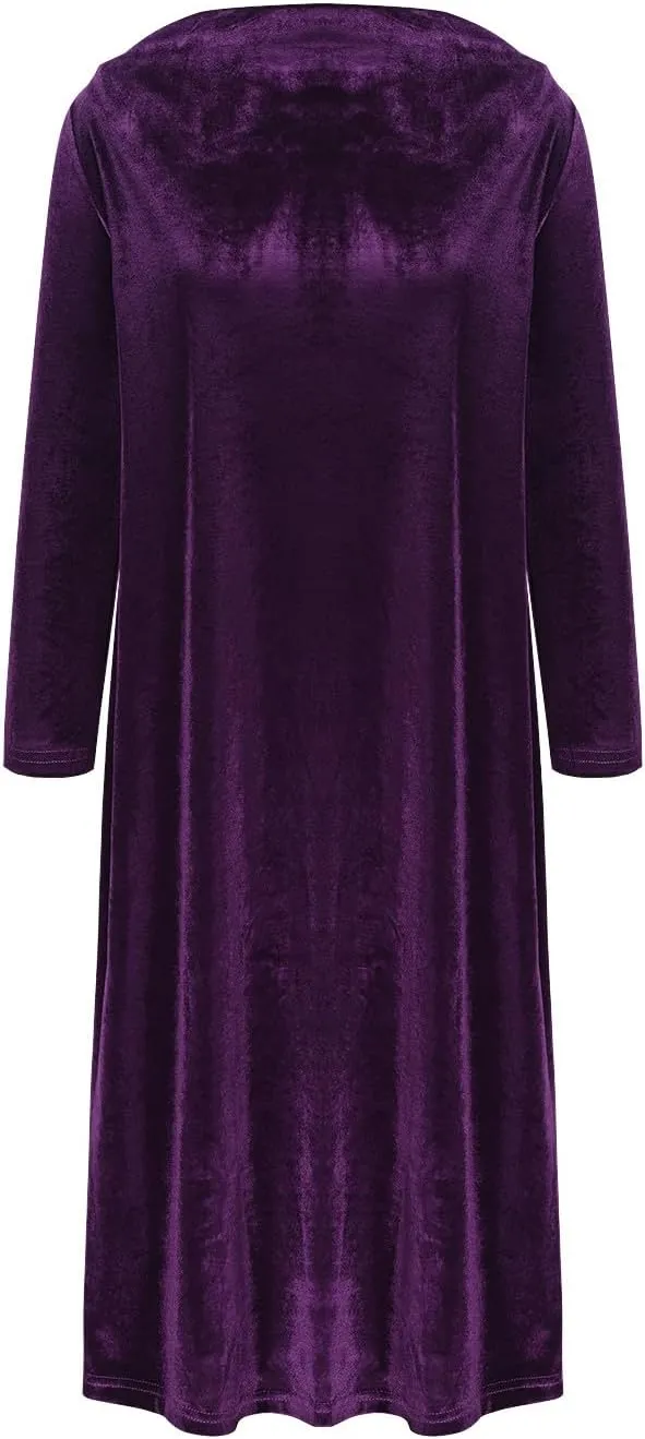 Womens Plus Size Velvet Dress Dressy Elegant Luxury Party Club Long Sleeve Round Neck Wedding Guest Midi Dresses