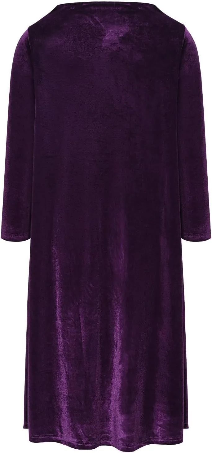 Womens Plus Size Velvet Dress Dressy Elegant Luxury Party Club Long Sleeve Round Neck Wedding Guest Midi Dresses