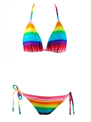 Women's Rainbow Halter Tie Side 2 Piece Bikini Swimsuit