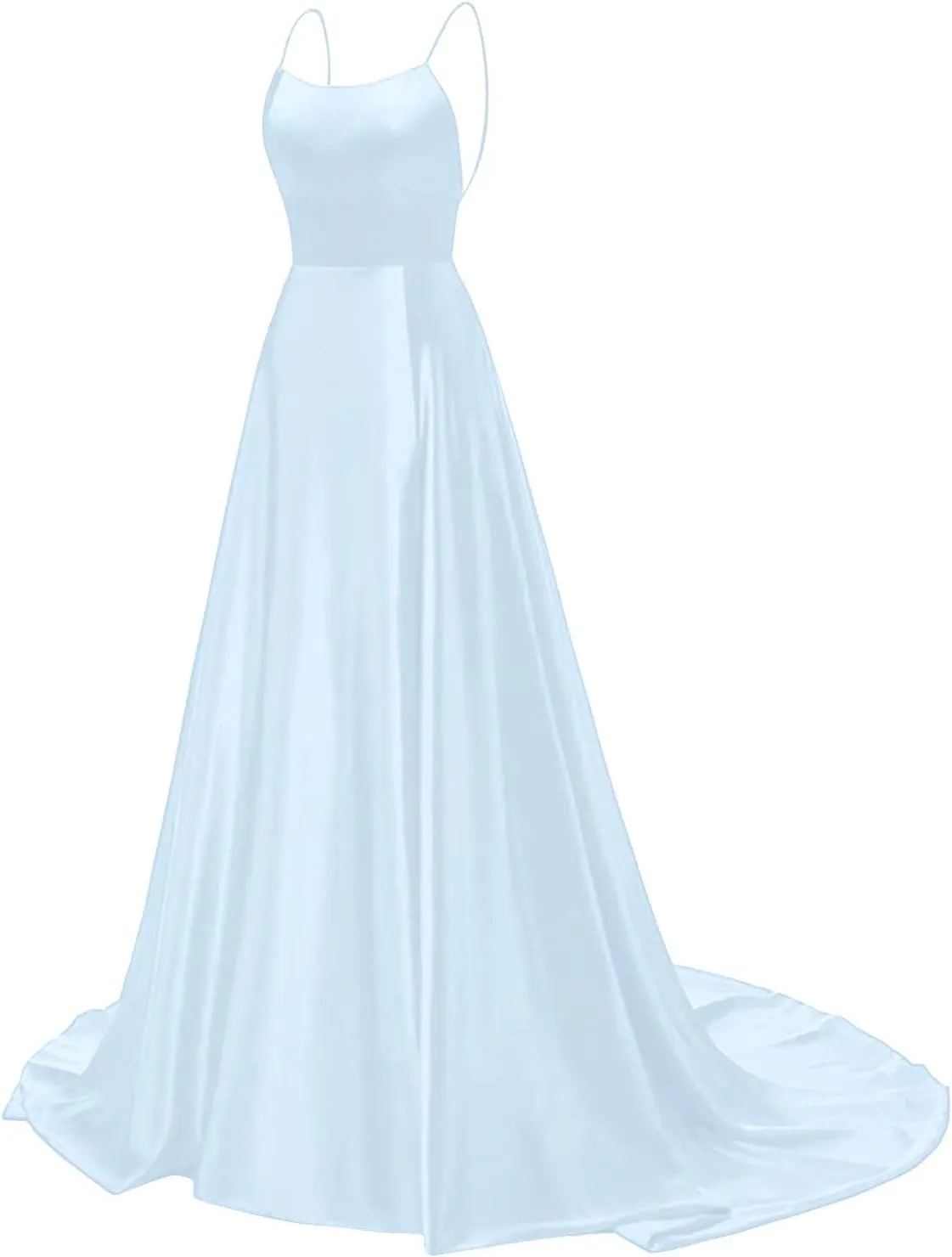 Women's Satin Dresses Long Ball Gown with Slit Backless Spaghetti Straps Formal Evening Dress for Wedding