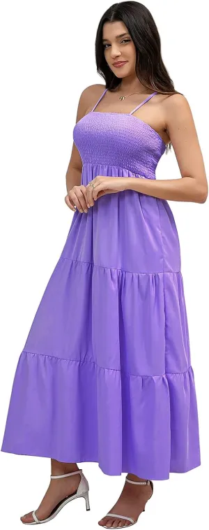 Women's Solid Maxi Dress Summer Boho Sleeveless Spaghetti Strap Long A line Beach Sun Dresses