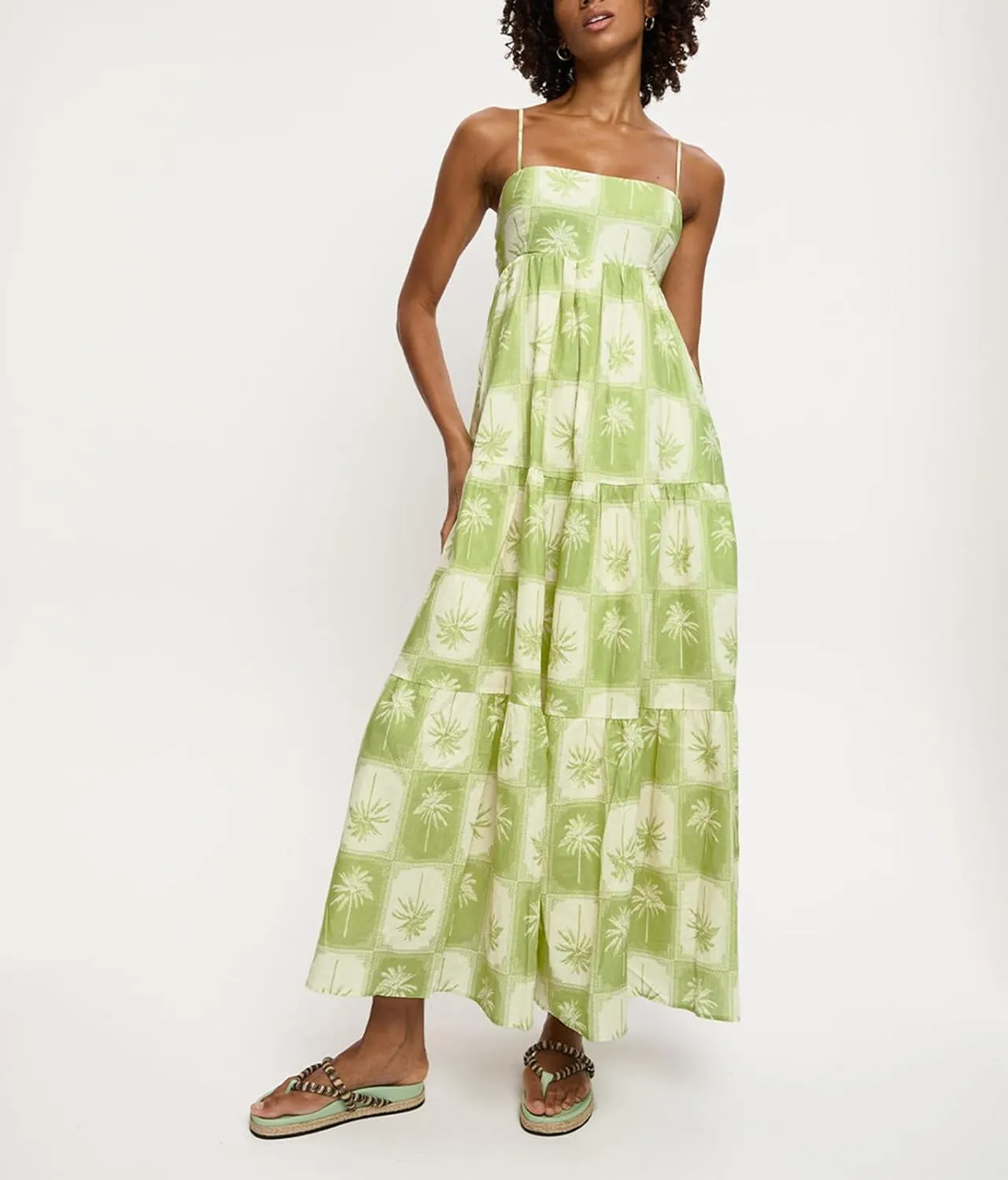 Womens Spaghetti Strap Smocked Dress Maxi Flowy Sleeveless Dresses Boho V Neck Dresses Y2K Sexy Beach Sundresses