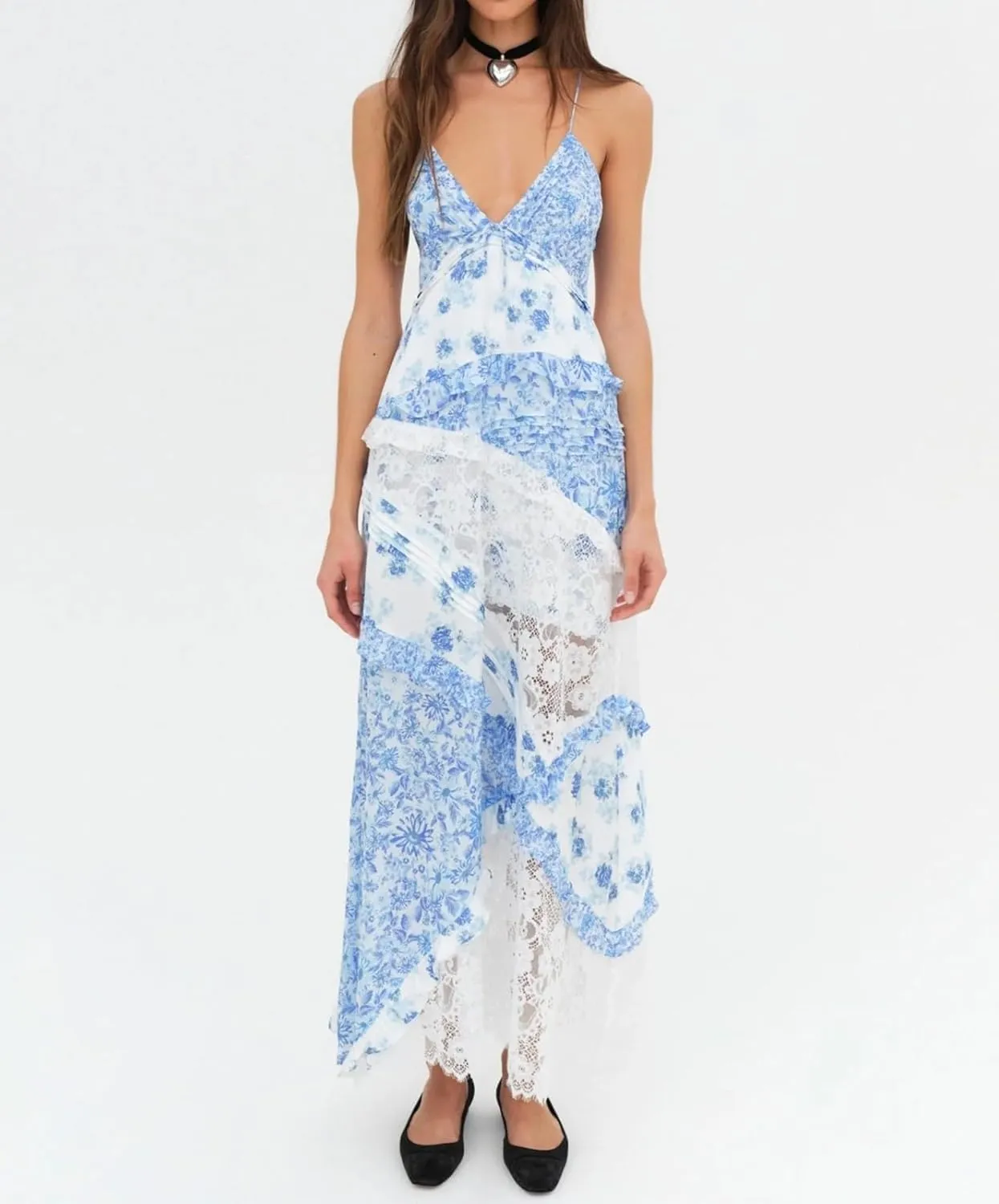 Womens Spaghetti Strap Smocked Dress Maxi Flowy Sleeveless Dresses Boho V Neck Dresses Y2K Sexy Beach Sundresses