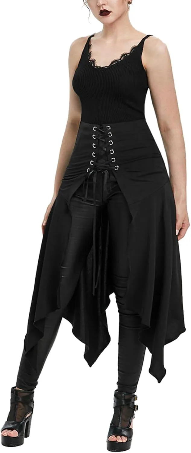 Women's Steampunk Gothic Vintage Victorian Gypsy Hippie Party Skirt Open Front Overskirt Halloween Costume Cosplay