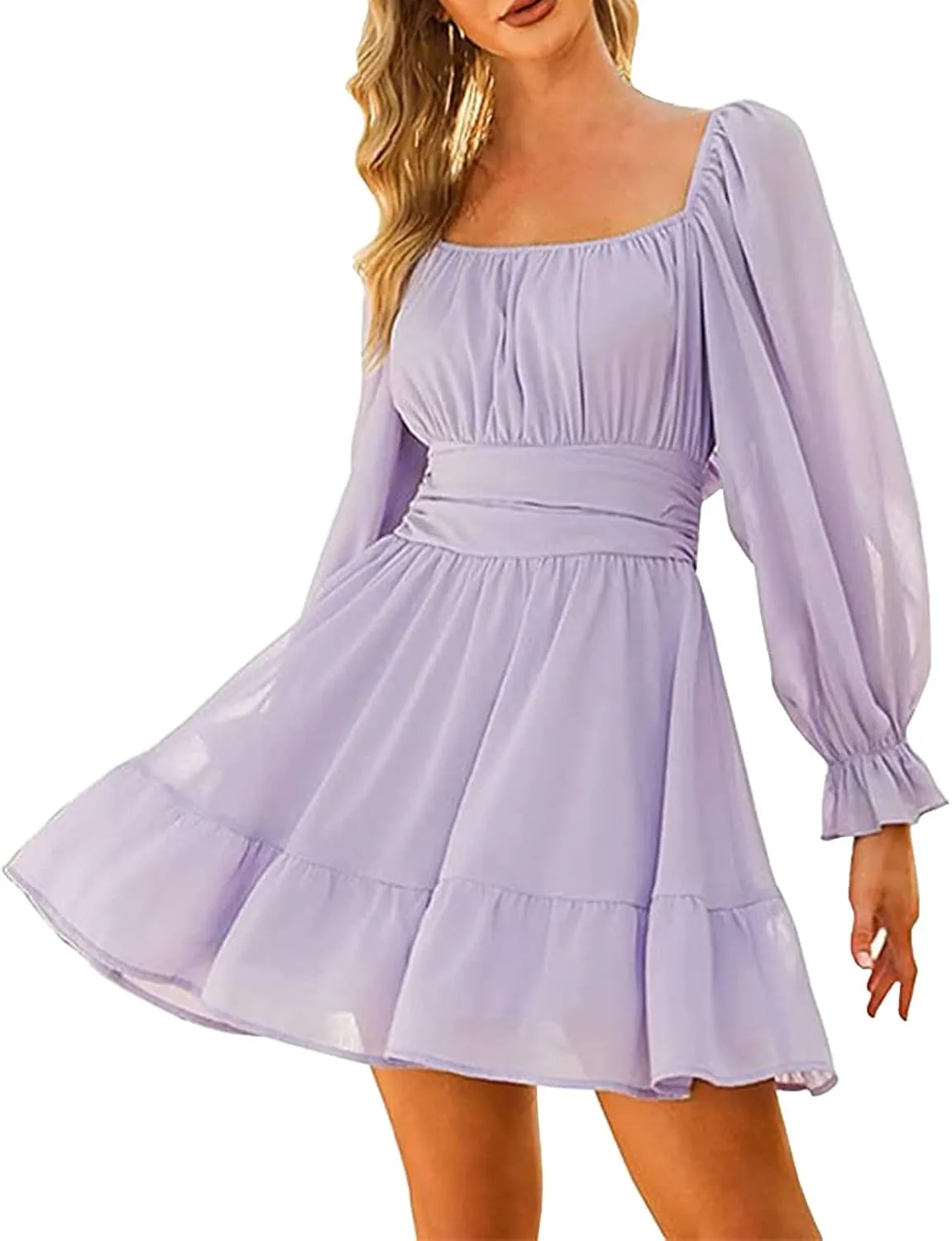 Women's Summer Dress Midi Floral Flutter Short Sleeve Casual Dresses Tiered Flowy Boho Beach Dress Tunic Holiday Dresses