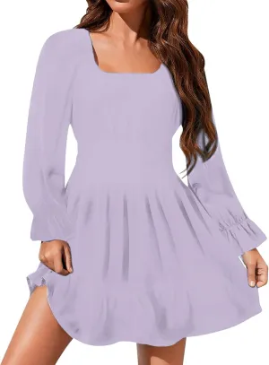 Women's Summer Dress Midi Floral Flutter Short Sleeve Casual Dresses Tiered Flowy Boho Beach Dress Tunic Holiday Dresses