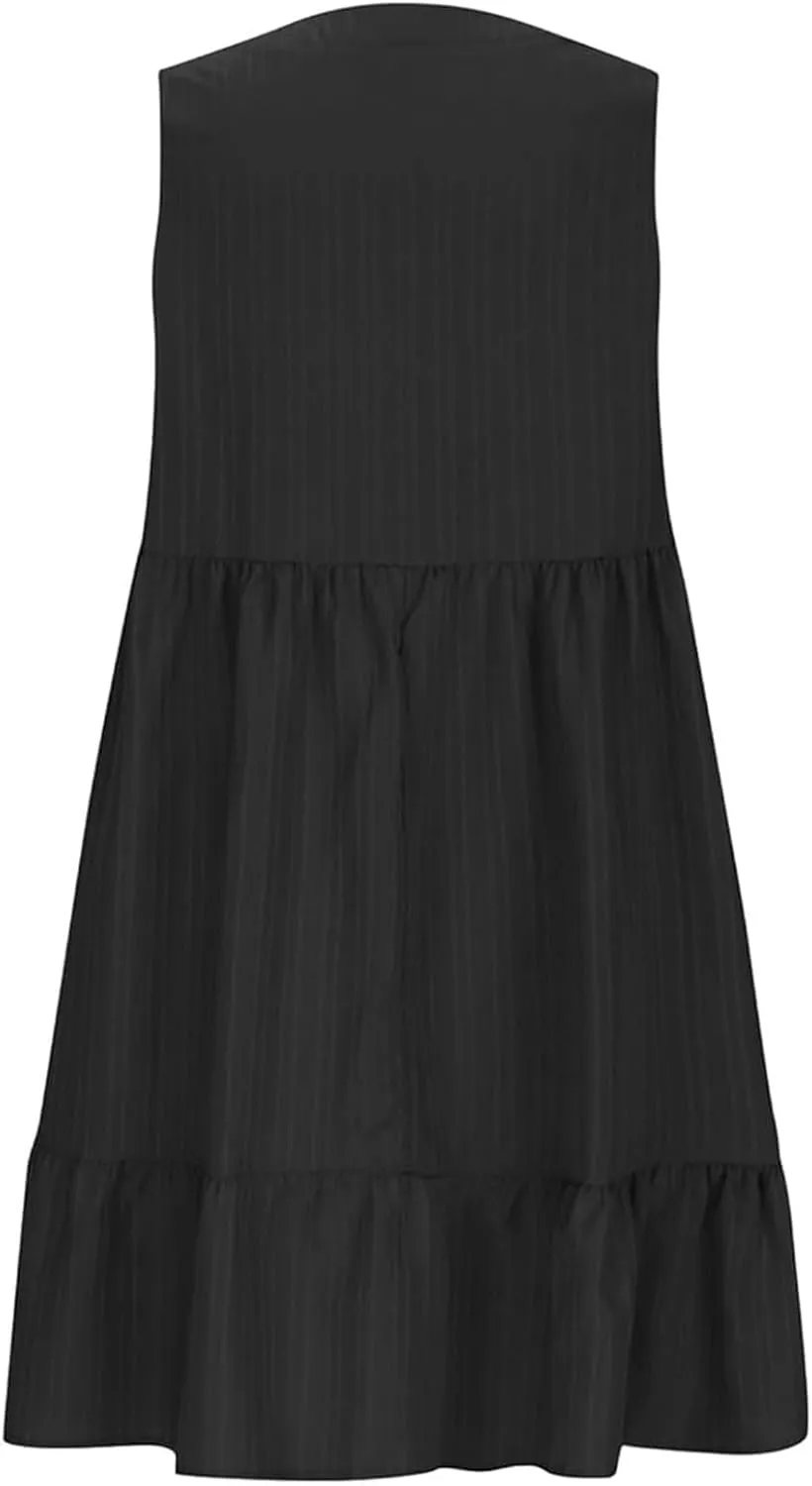 Womens Summer Dress Sleeveless V Neck Mini Dresses Fashion Casual Flowy Boho Ruffle A Line Swing Sundress 2025