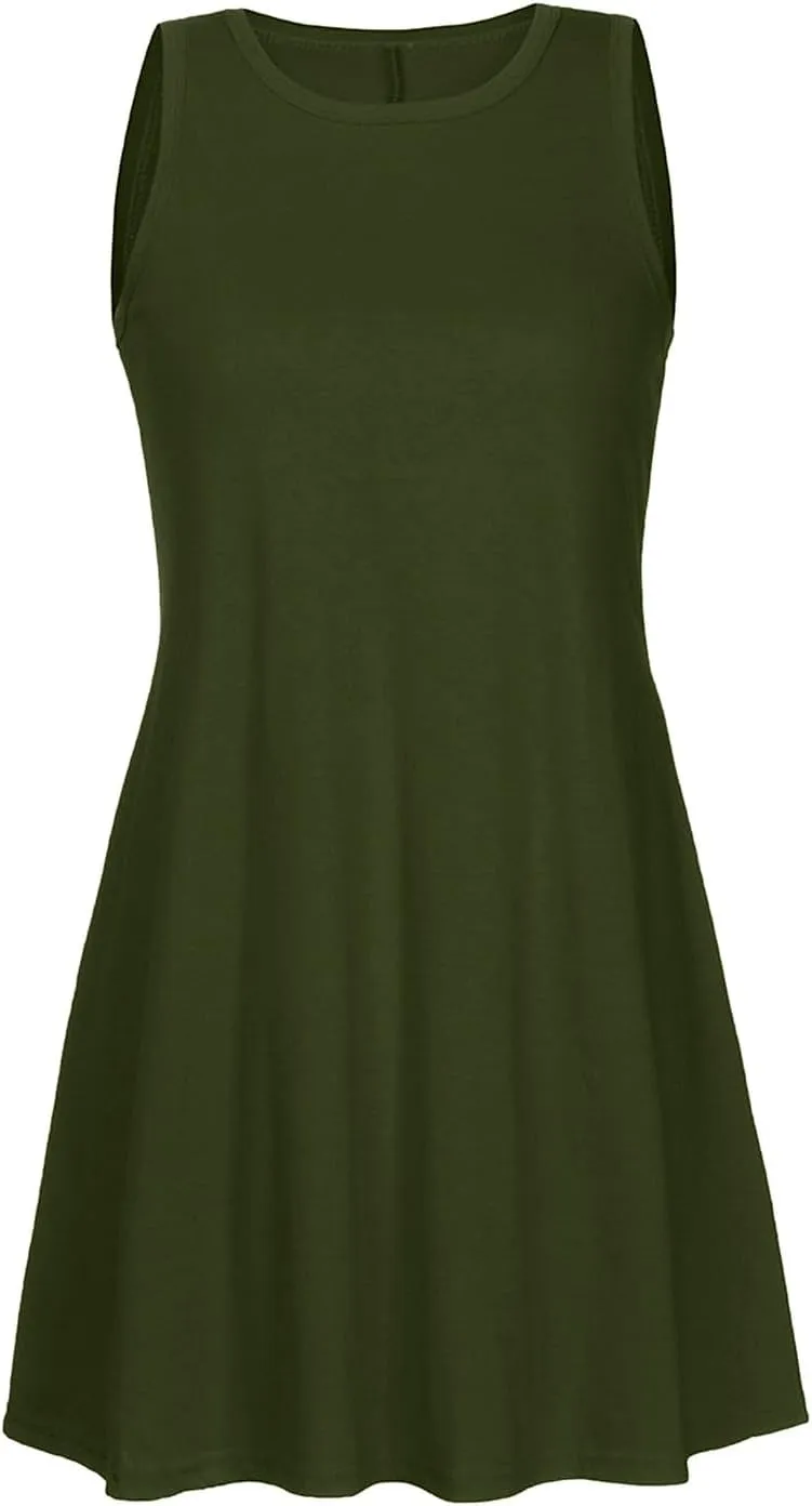 Womens Summer Dresses 2024 Casual Solid Color Sleeveless Sun Dresses Ladies Loose Fit Crewneck Swing Dress